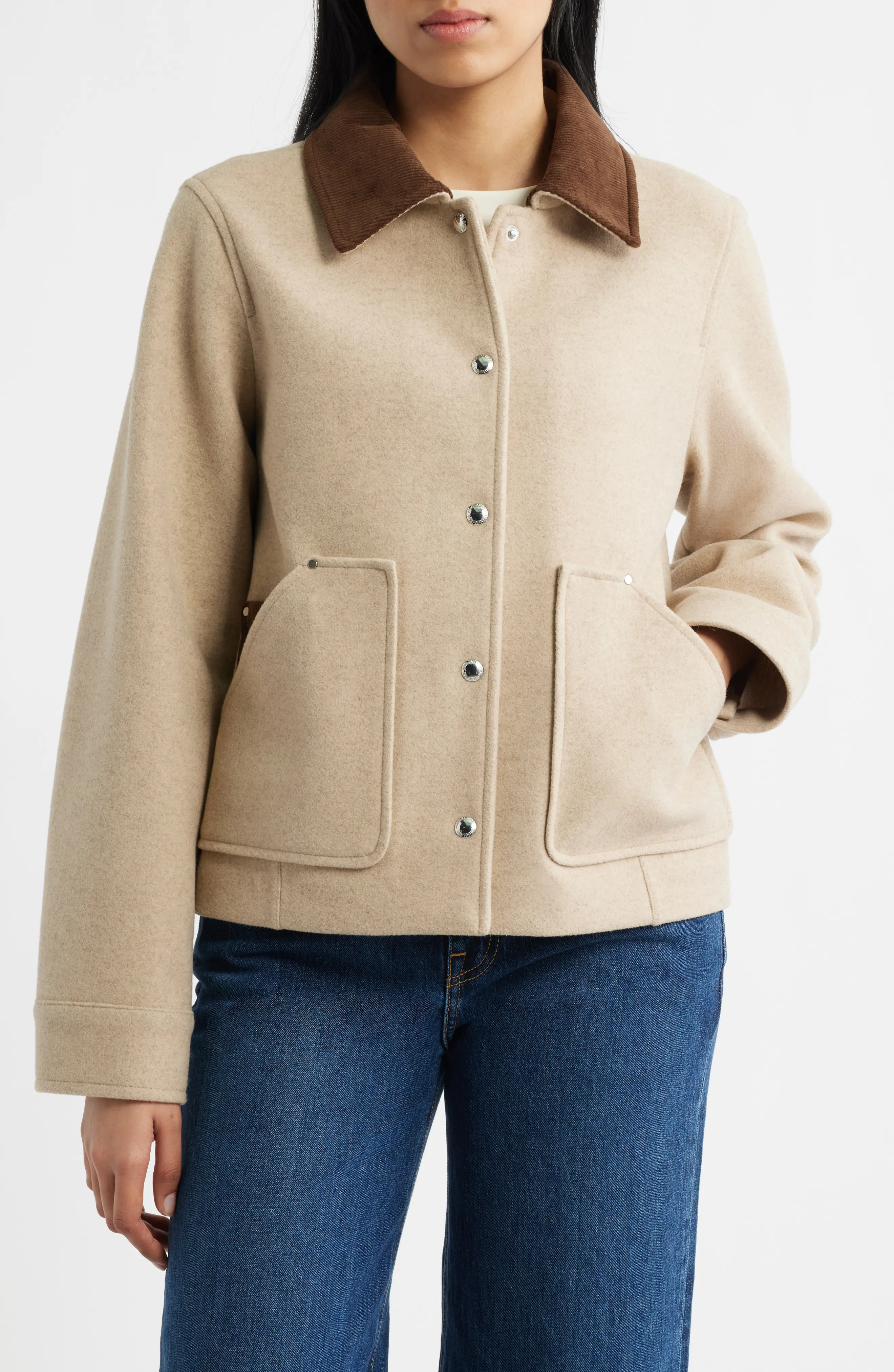 Corduroy Trim Jacket (Women) | Nordstrom | Nordstrom