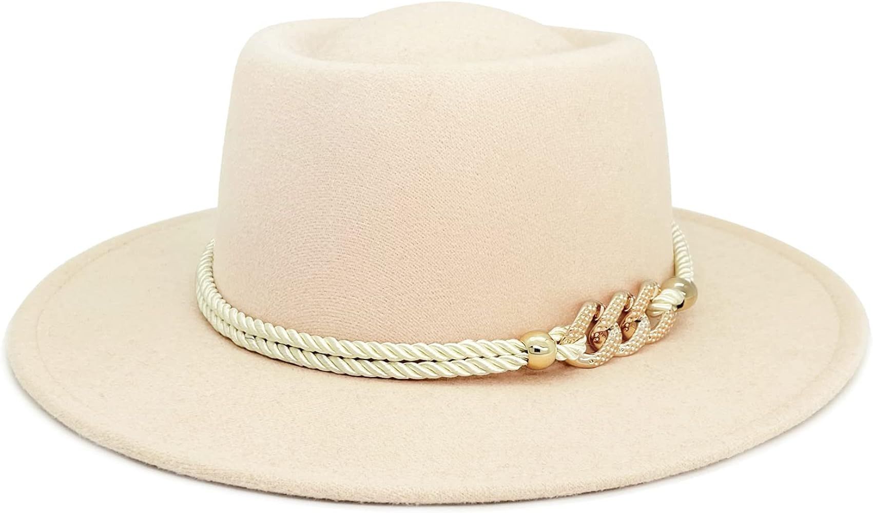 Lisianthus Women Wide Brim Fedora Hat with Belt Buckle Pork Pie Hat | Amazon (US)