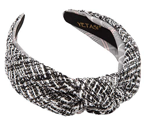 YETASI Black Knotted Headband for Women with Hints of White Threading is Unique. Tweed White Black Headbands for Women Top Knot | Amazon (US)
