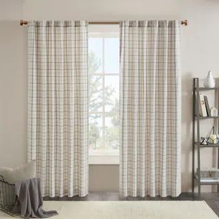Madison Park Salford Plaid Rod Pocket and Back Tab Single Curtain Panel with Fleece Lining (Natural  | Bed Bath & Beyond