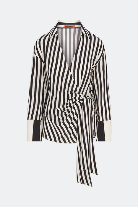 Vietta Crepe Top In Black/White Stripe | Simon Miller