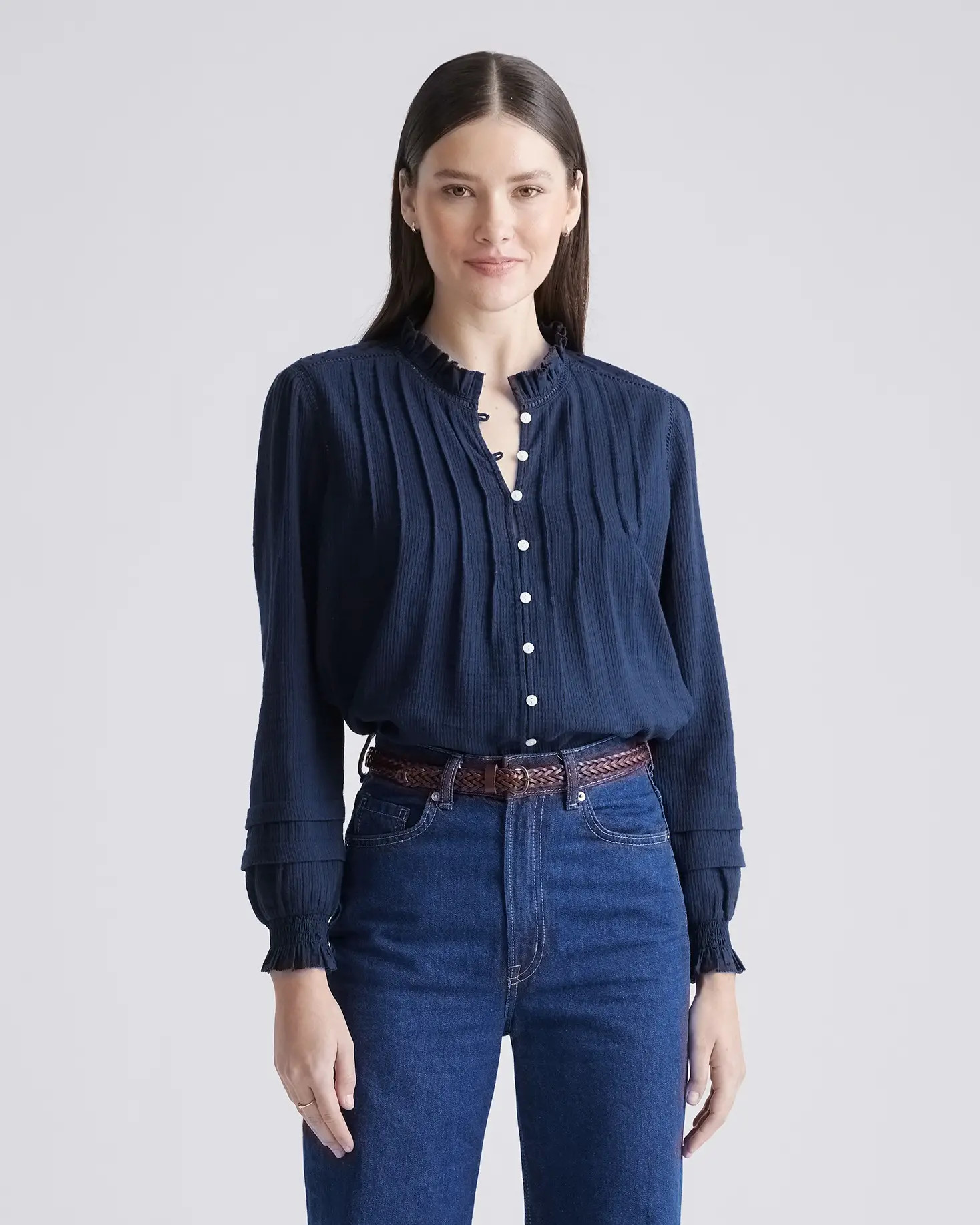 Organic Textured Cotton Peasant Blouse | Quince