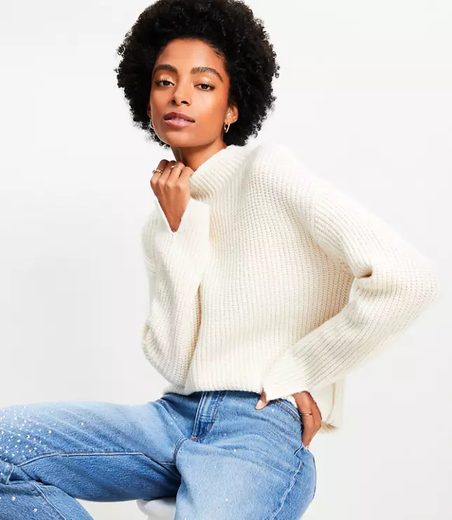 Ribbed Mock Neck Sweater | Loft | LOFT