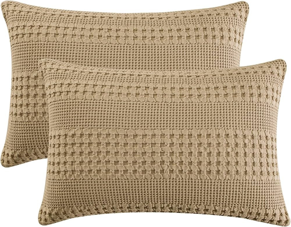 PHF 100% Cotton Waffle Pillowcases King Size, 2 Pack Soft Breathable Skin-Friendly Pillow Sham, A... | Amazon (US)