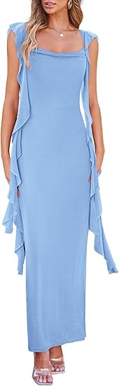 PRETTYGARDEN Women's 2026 Summer Wedding Guest Dress Sleeveless Ruffle Formal Cocktail Party Maxi... | Amazon (US)