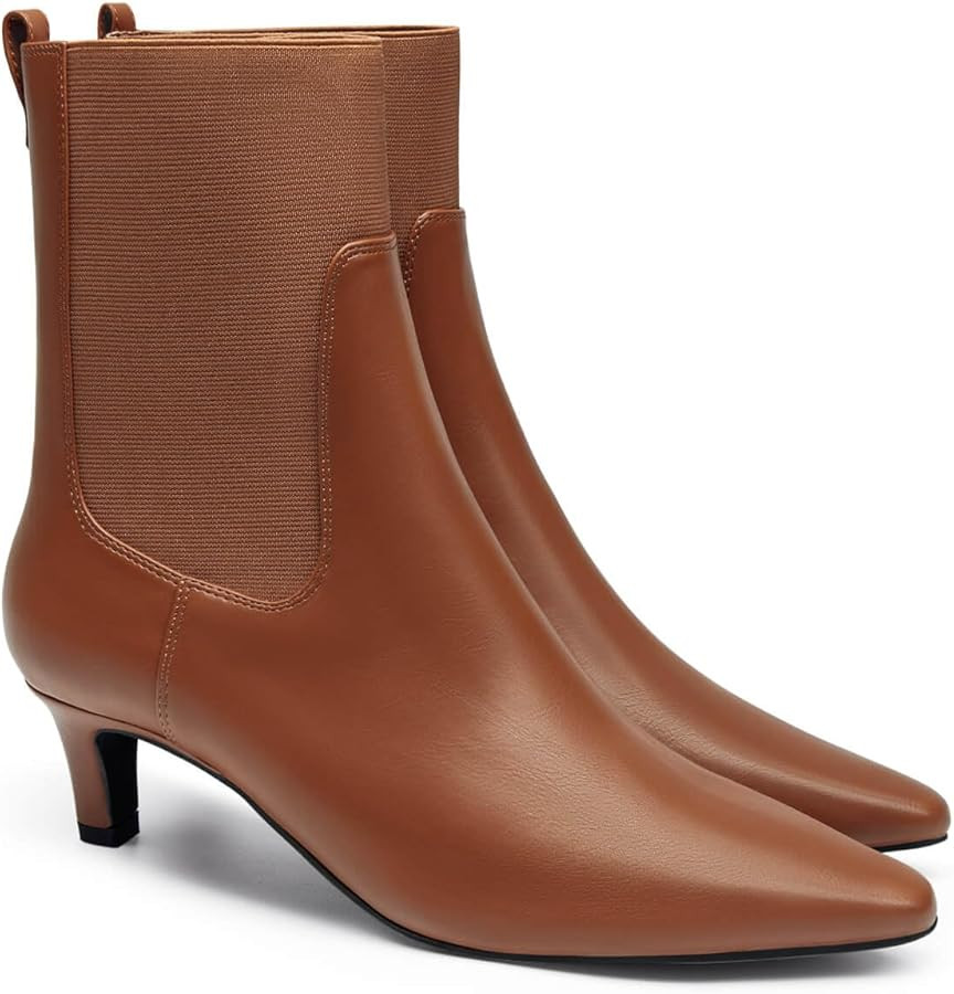 Coutgo Womens Ankle Boots Low Kitten Heel Pointed Toe Slip On Elastic Dressy Fall Winter Booties ... | Amazon (US)