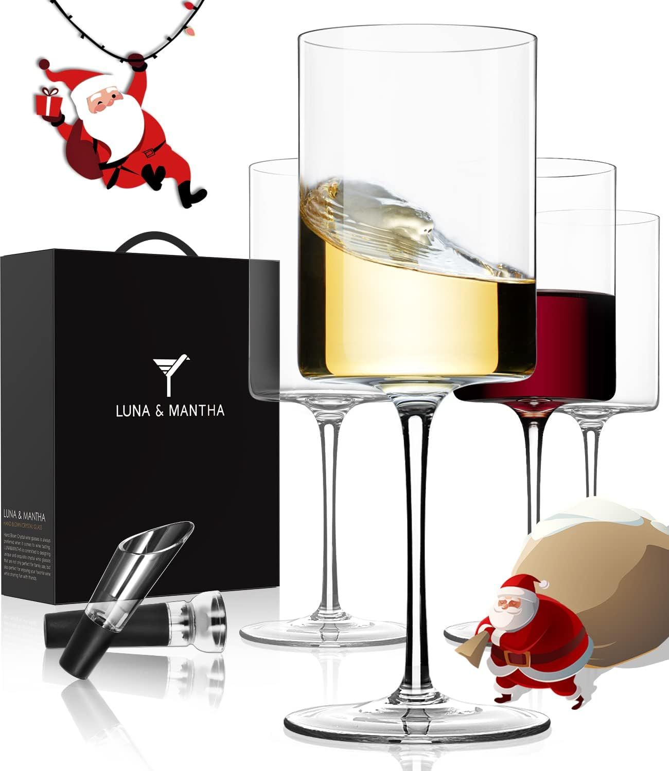 Square Wine Glasses Set of 4 | White Wine Glasses | 16oz | Premium Crystal Hand Blown Perfect for... | Amazon (US)