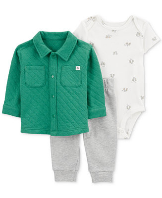 Carter's Baby Boys Quilted Little Cardigan, Printed Bodysuit & Pants, 3 Piece Set - Macy's | Macy's