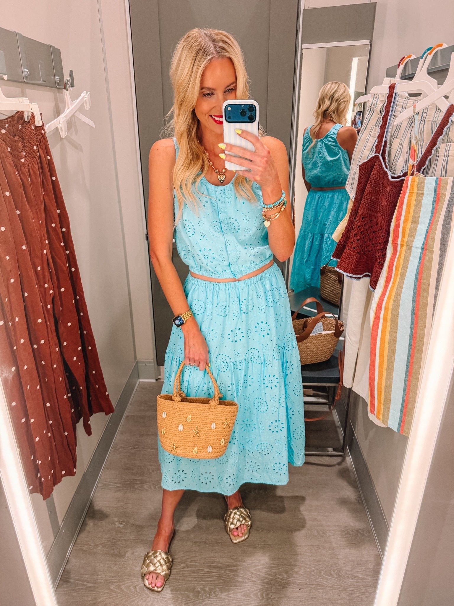 Eyelet Midi Skirt | Woven Bag | Beaded necklace | Target style | Classic style | Summer outfit

#LTKootd #LTKgrwm