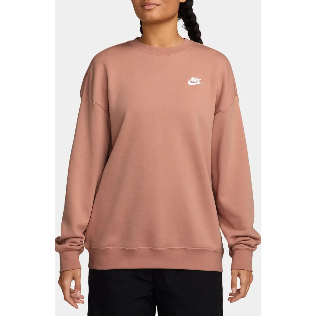 Nike Club Fleece Loose Fit Crewneck Sweatshirt in Rose Gold/White at Nordstrom Rack, Size X-Small | Nordstrom Rack