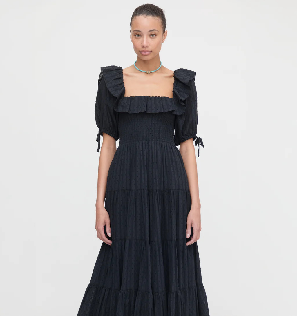 The Corinne Nap Dress - Black Linear Swiss Dot | Hill House Home US