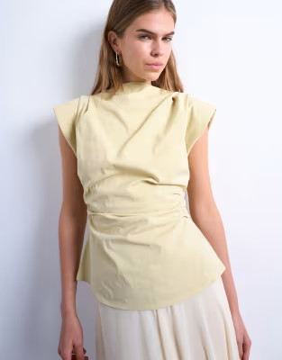 Topshop waisted structured shoulder top in buttermilk | ASOS (Global)