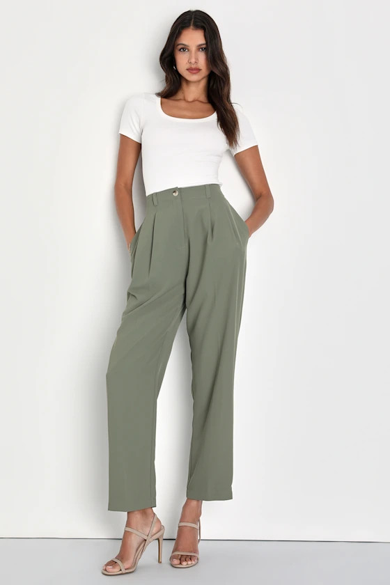Sophisticated Company Sage Green Straight Leg Trouser Pants | Lulus