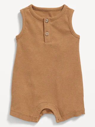 Unisex Sleeveless Rib-Knit Henley Romper for Baby | Old Navy (US)