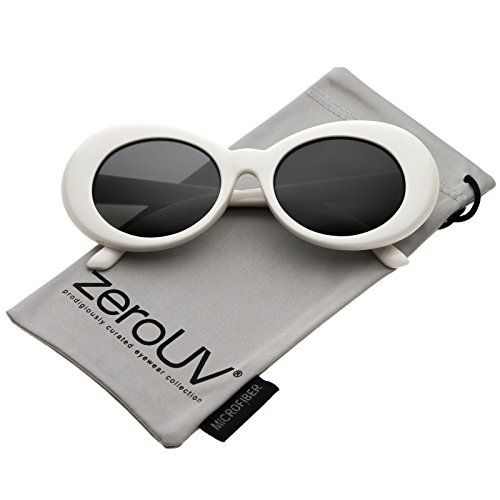 zeroUV - White Bold Retro Oval Mod Thick Frame Sunglasses Clout Goggles with Round Colored Lens 51mm | Amazon (US)
