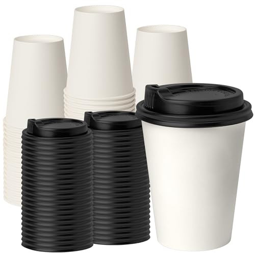 RACETOP [100 pack] Disposable Coffee Cups with Lids 12 oz, Hot Paper Cups with Lids, To Go Cup with Lid | Amazon (US)