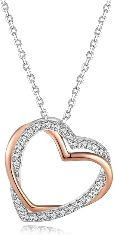 Immobird Heart Necklace 925 Sterling Silver Cute Necklaces with Sparkling 5A Zircon Gift for Teen Gi | Amazon (US)