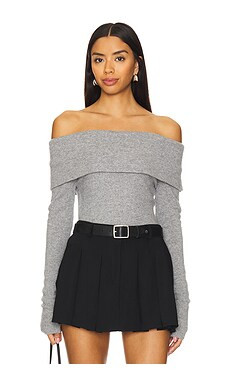 Alice + Olivia Coretta Off Shoulder Pullover in Medium Heather Grey from www.revolveclothing.com | Revolve Clothing (Global)
