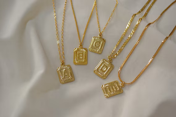 Initial A-Z Box Pendant, Letter Box Necklace, Gold Plated [UNISEX] | Etsy (US)