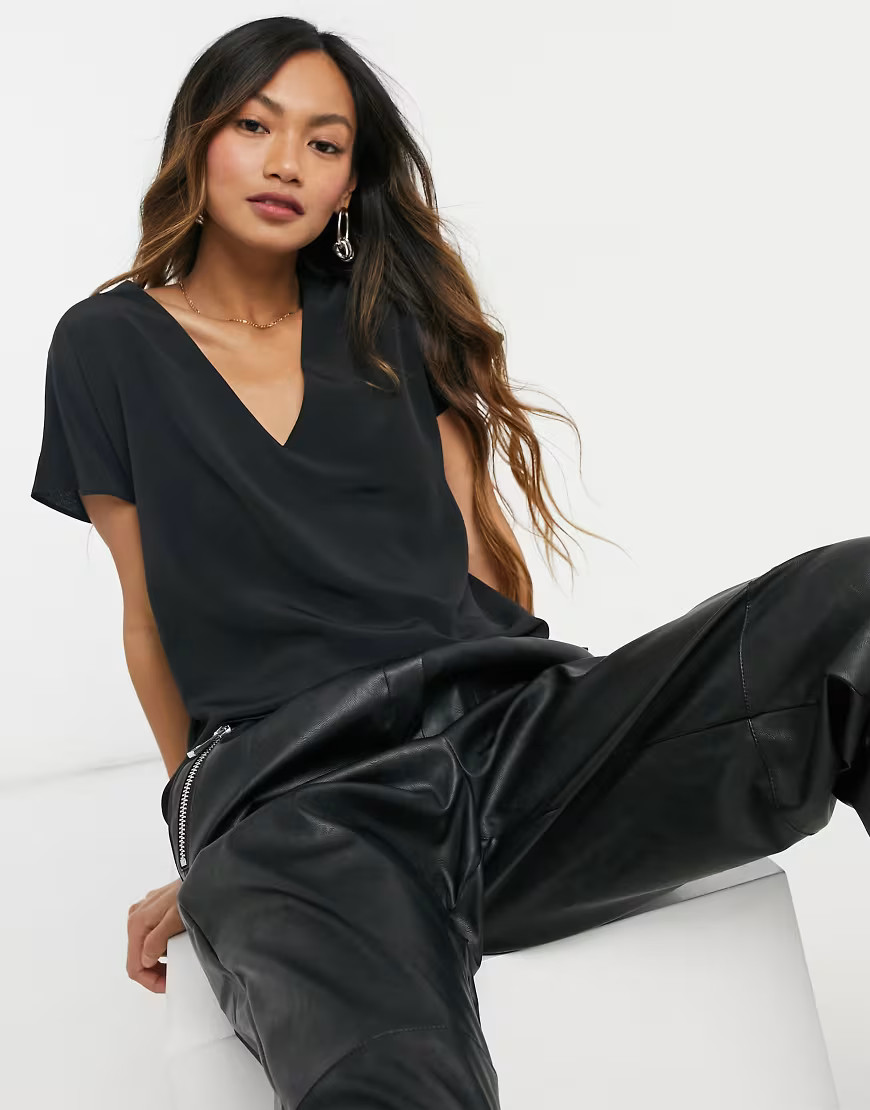 ASOS DESIGN v neck woven top in black | ASOS (Global)