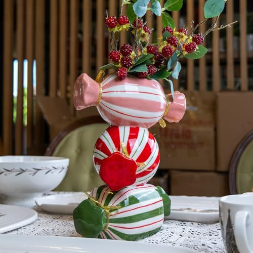 DIF DECO Unique Ceramic Vase,Candy Shape Aesthetic Vase Cute Christmas Decorative Flower Vase 9.88 Inch Modern Funny Vase for Home/Holiday/Weddings/Party Table Flower Decor | Amazon (US)