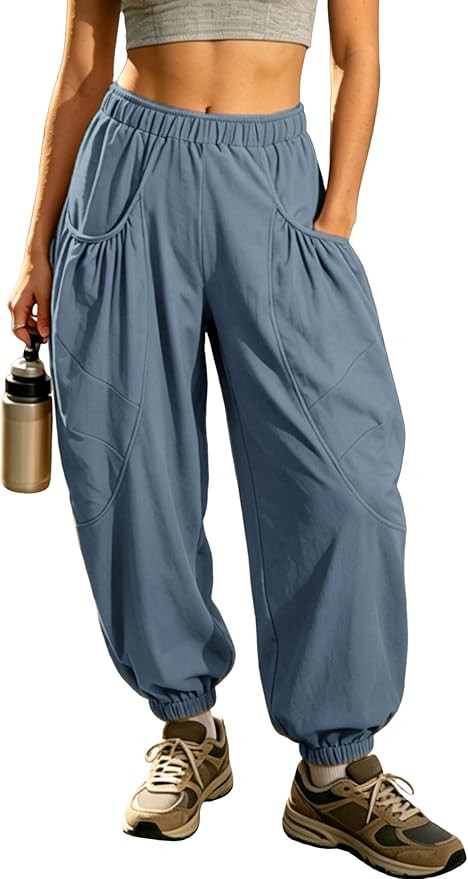 Himosyber Women's Baggy Harem Pants Casual Loose Elastic High Waist Lounge Sweatpants Comfy Jogge... | Amazon (US)