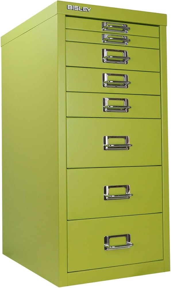 8-Drawer Steel MultiDrawer Cabinet - Bisley Green, Chrome Pull Handles with Label Holders, Powder... | Amazon (US)