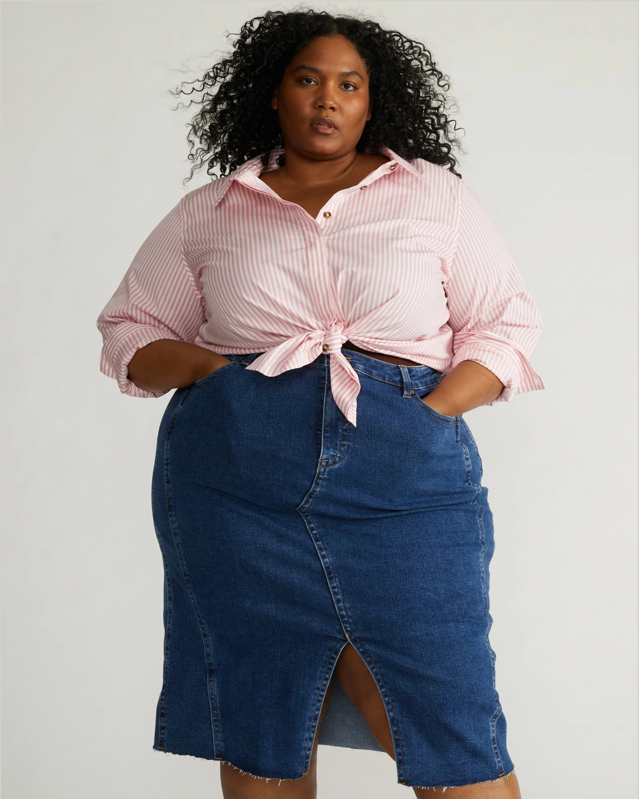 Elbe Stretch Poplin Shirt Classic Fit - Pink/White Stripe | Universal Standard