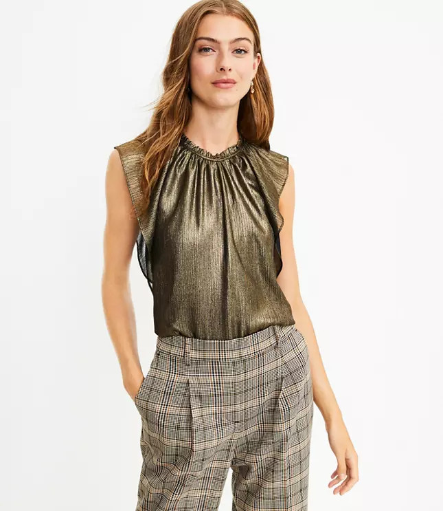 Shimmer Flutter Sleeve Shell | LOFT