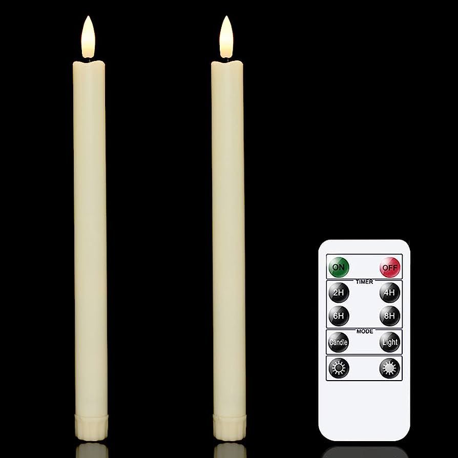 Vtobay Flameless Taper Candles with Remote Timer,Set of 2 Ivory Flickering LED Candlesticks,Batte... | Amazon (US)