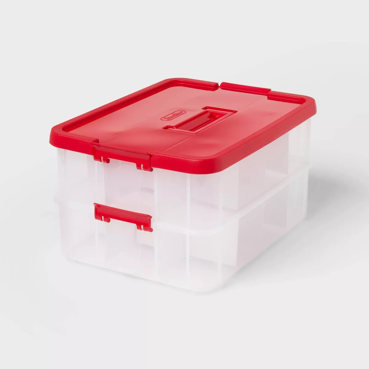 24ct Stack and Carry 2 Layer Ornament Box - Clear with Rocket Red Lid + Latch + Handle - Brightro... | Target
