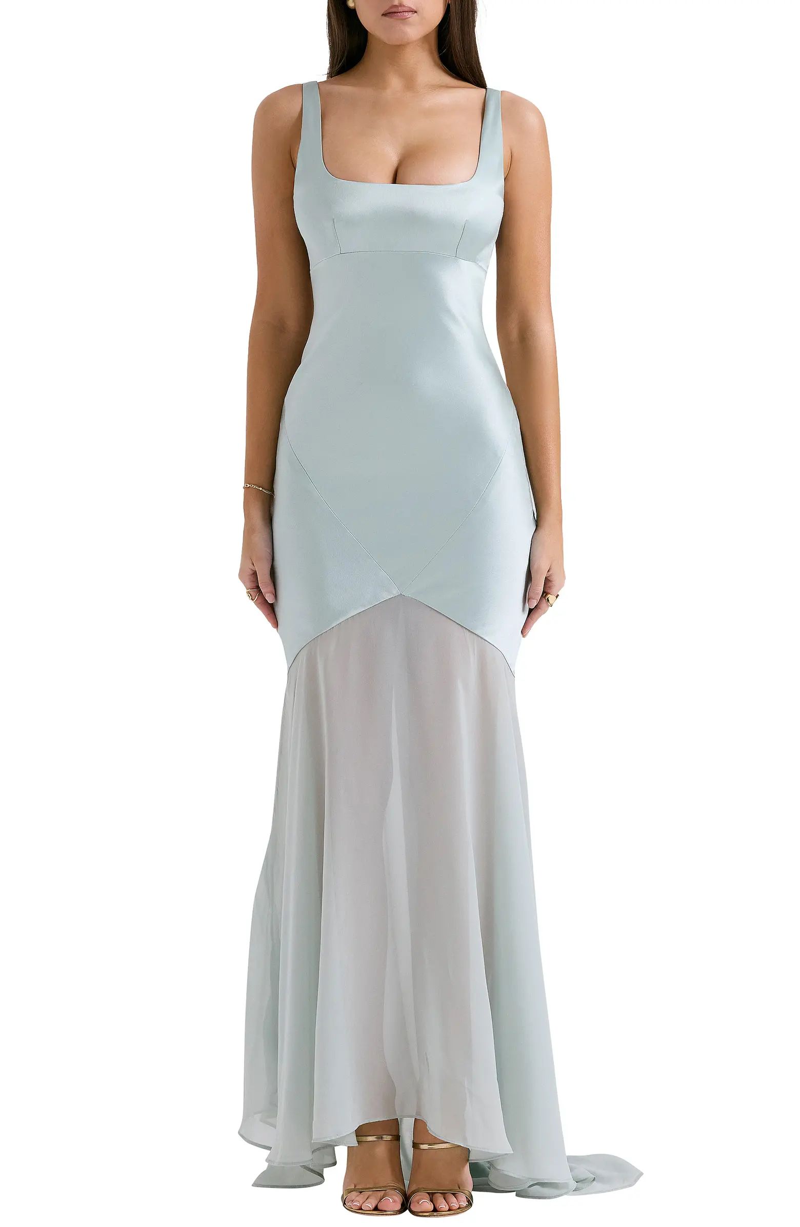 HOUSE OF CB Vittoria Paneled Satin & Chiffon Gown | Nordstrom | Nordstrom