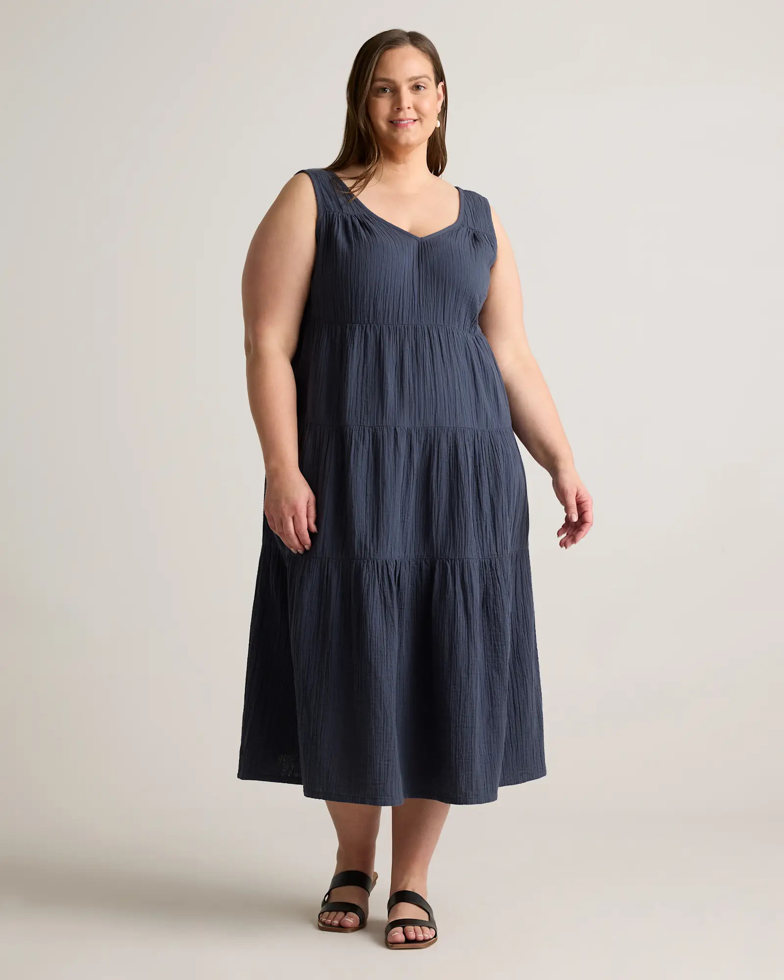 Extended Sizes 100% Organic Cotton Gauze Tiered Maxi Dress | Quince