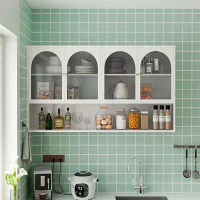 47.25" Four-Door Glass Wall Cabinet Storage, Wall-Mounted,Suitable For Kitchen, Living Room, Bathroom | Wayfair North America
