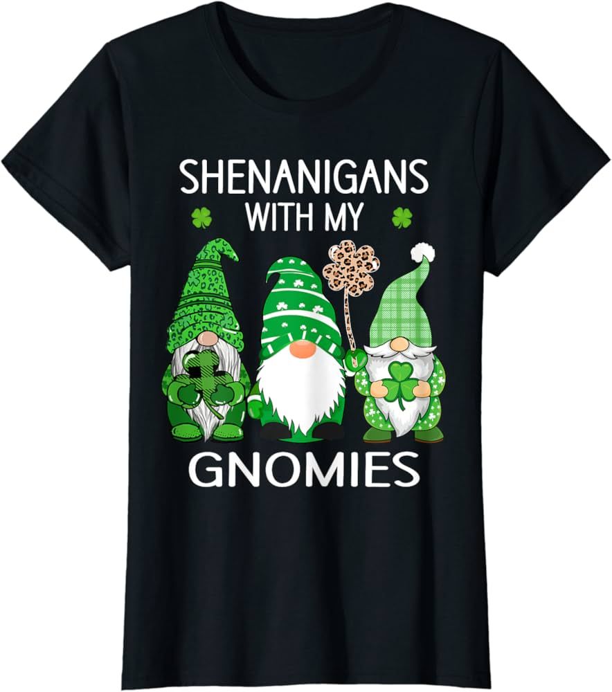 St Patricks day lucky Shamrock leopard gnomes Irish women T-Shirt | Amazon (US)
