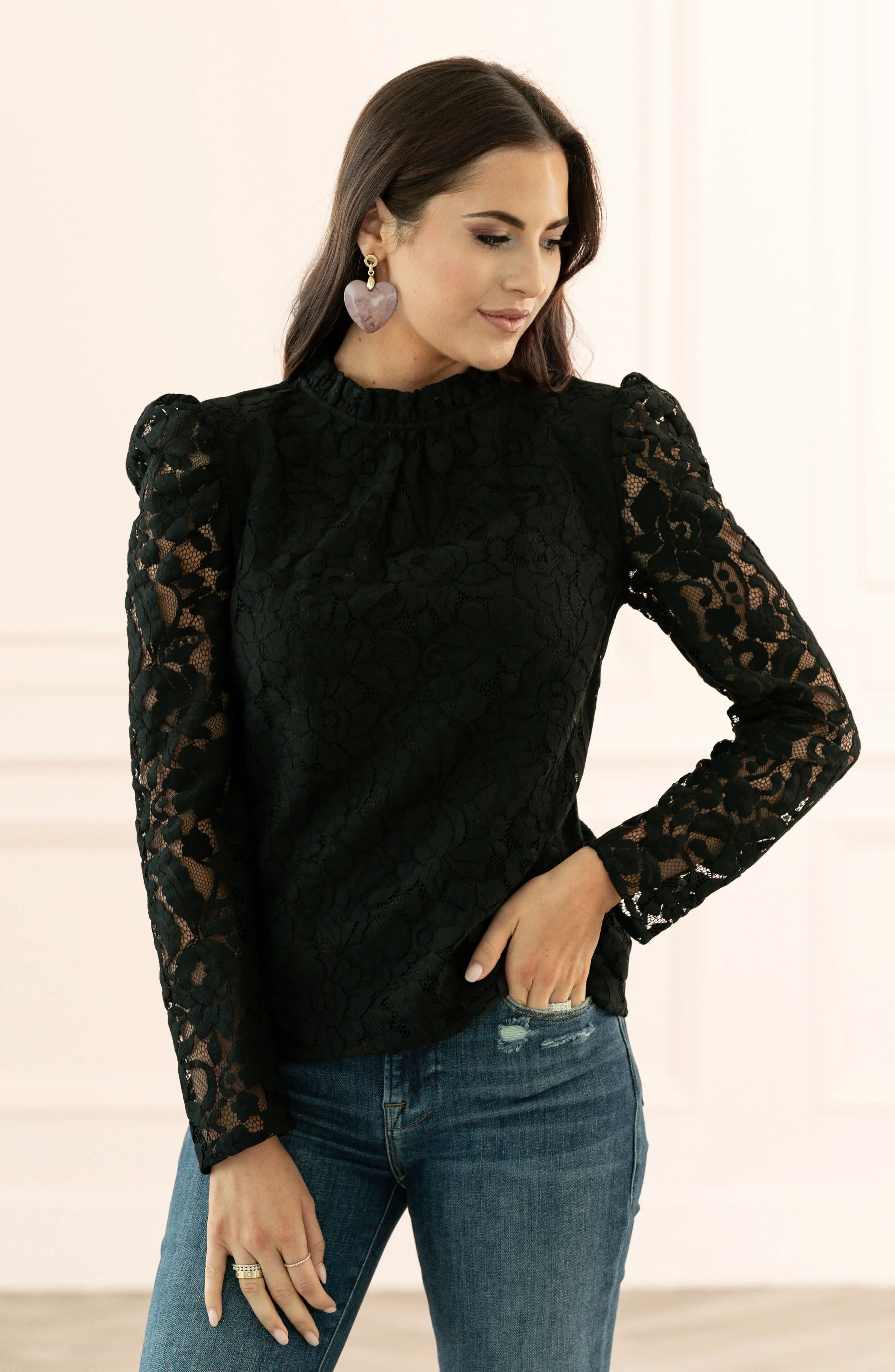 Ruffle Neck Lace Top | Nordstrom