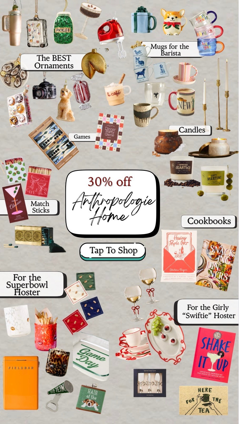 Anthropology Home Gift Guide 🎁✨ #anthropologie #giftguide #matchsticks #cookbooks #superbowl #hosting #ornaments #games #candles #blackfriday

#LTKSaleAlert #LTKGiftGuide #LTKCyberWeek