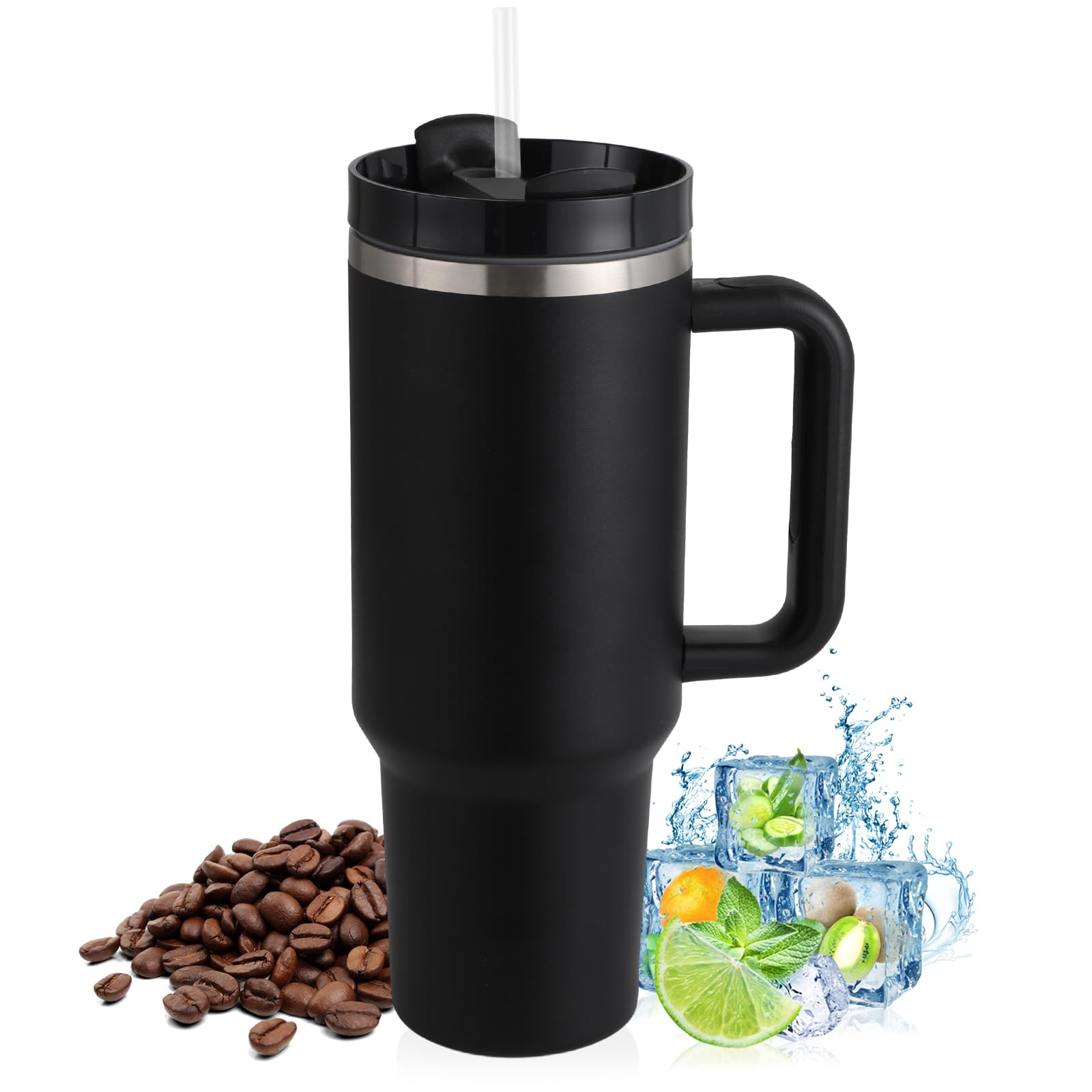 Praoahei 40oz Thermobecher mit Strohhalm und Henkel,1180 ML Doppelwandiger Edelstahl Heiße Kalte... | Amazon (DE)