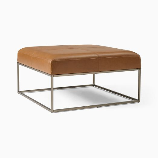 Box Frame Square Leather Ottoman | West Elm (US)