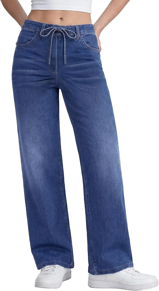 FireSwan Women's Trendy Wide Leg Jeans Stretchy Casual Baggy Denim Pants | Amazon (US)