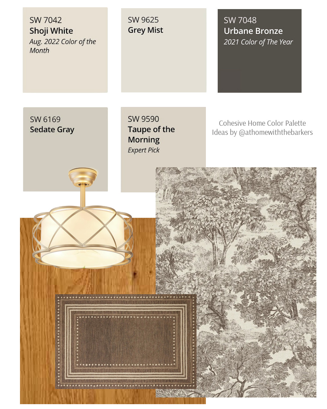 Creams and Grays, Urbane Bronze and golden oak floor and toile tree wallpaper 

 #LTKHome #LTKSaleAlert