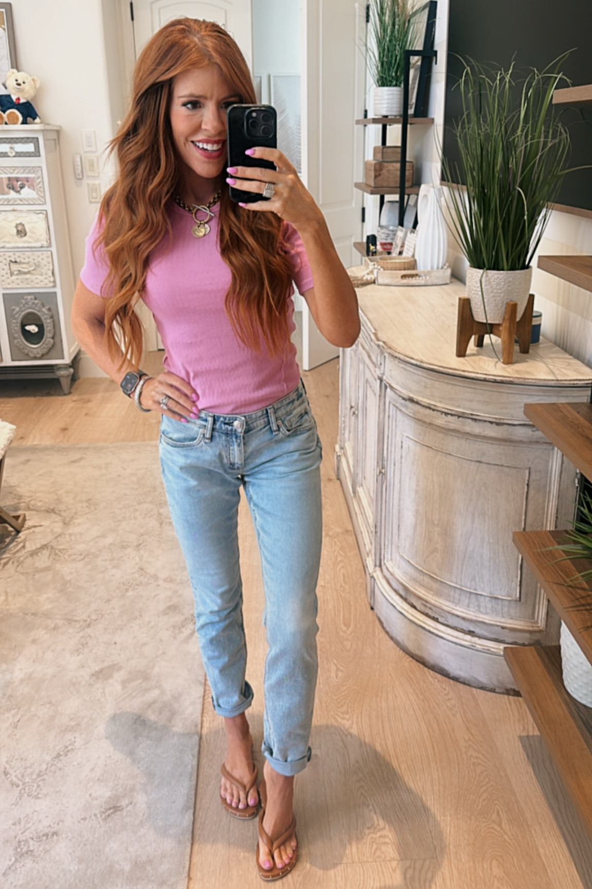 My new favorite jeans 
Pants: Size 23 (size down) 
Top: XS 