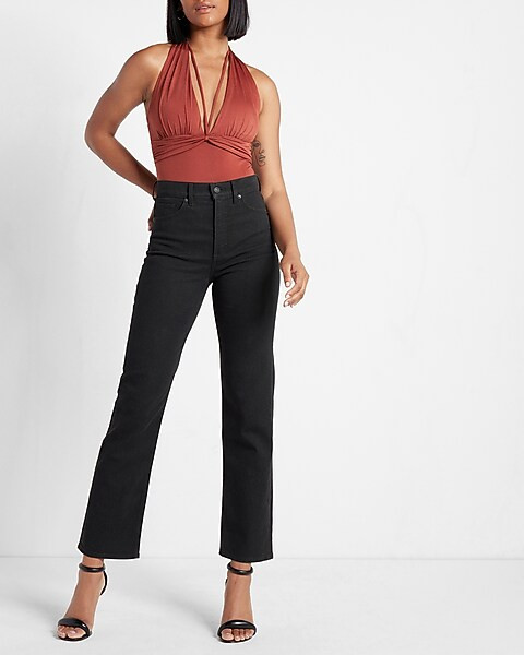 Body Contour Silky Strappy Front Halter Thong Bodysuit | Express