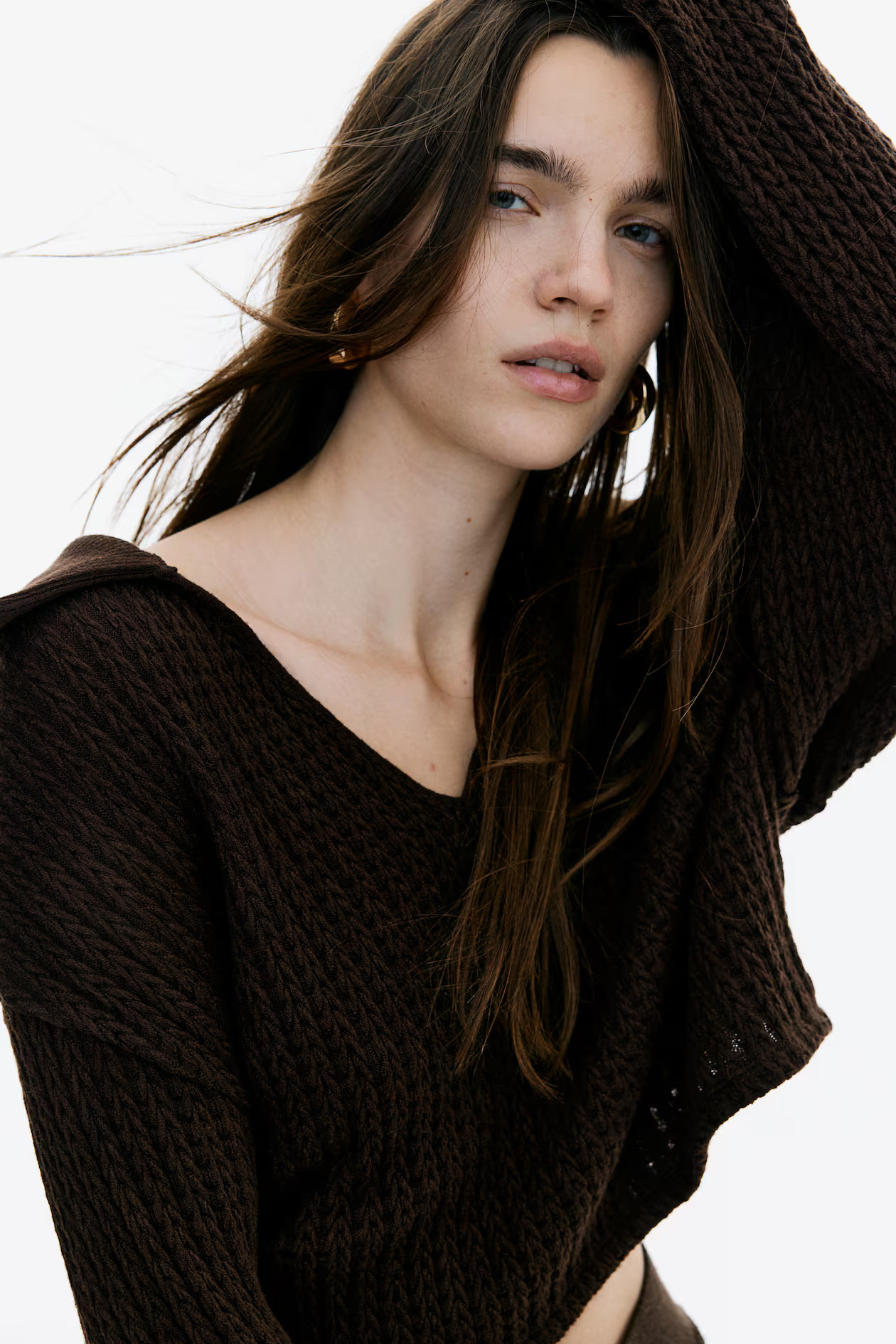 Oversized Cable-Knit-Look Sweater - Dark brown - Ladies | H&M US | H&M (US + CA)