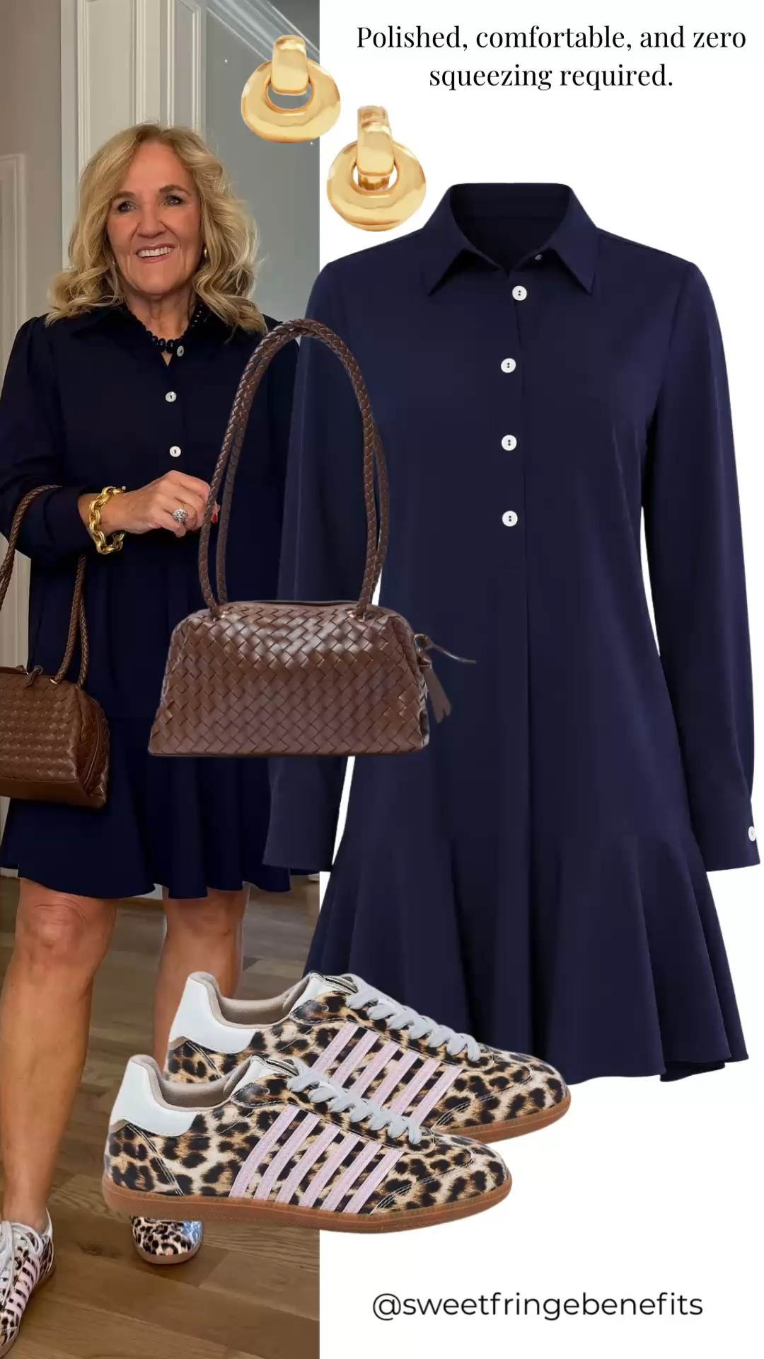 This navy collared dress is polished, comfortable, and doesn't squeeze anywhere. Pair it with leopard sneakers for an easy everyday look that feels put together without sacrificing comfort.

💡 LTK MADE EASY
❤️ Heart = Support my posts!
🔖 Save = Get sale & restock alerts
📋 Lists = Keep favorites organized
📲 Share = Send lists and products to a friend. Hello, Christmas List!
💬 Comment = Ask me anything about what I'm wearing.:-)

#LTKootd #LTKOver40 #LTKgrwm
