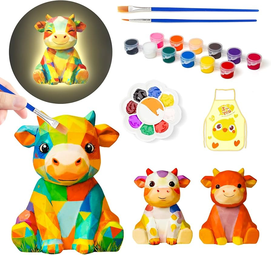 Loungelore Paint Your Own Cow Lamp Kit, Art Supplies Arts and Crafts for Kids Ages 8-12, DIY 3D C... | Amazon (US)