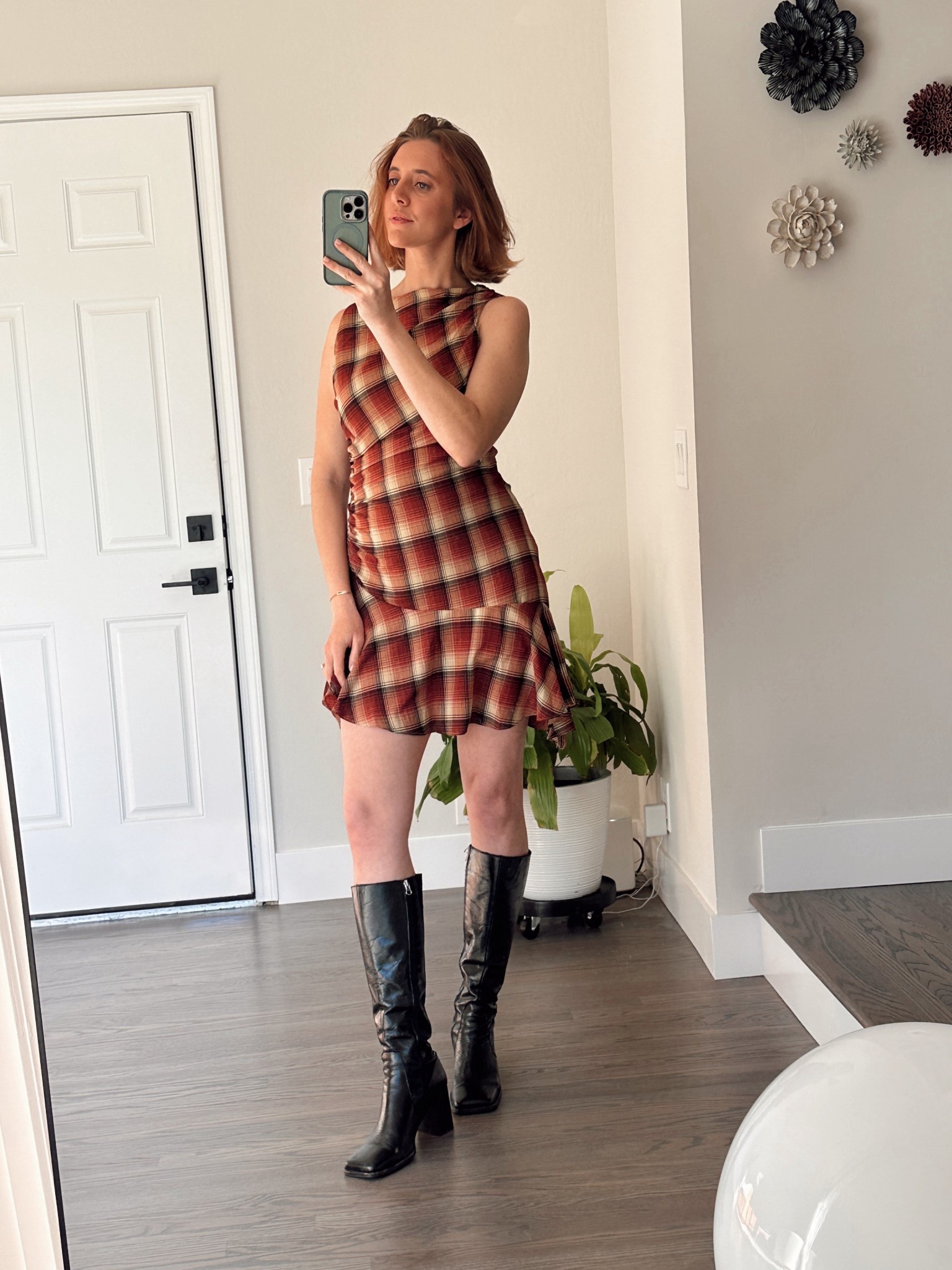 Fall to winter plaid mesh mini dress. A perfect for look for any occasion paired with black knee high boots

#LTKFindsUnder50 #LTKSeasonal #LTKFindsUnder100