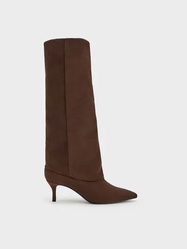 Dark Brown Faux Suede Pointed-Toe Stiletto-Heel Knee-High Boots | CHARLES & KEITH | Charles & Keith CA