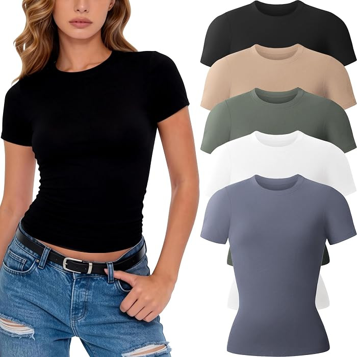 CE' CERDR 3/5 Pack Womens T Shirts Short Sleeve Workout Tops Basic Tees | Amazon (US)