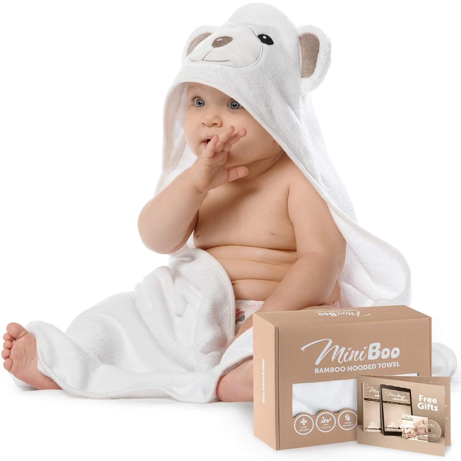 MINIBOO Premium Ultra Soft Organic Bamboo Baby Hooded Towel with Unique Design – Hypoallergenic... | Amazon (US)